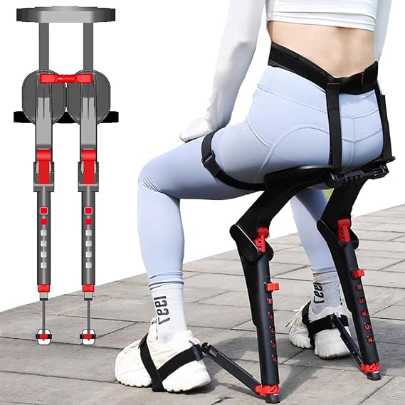 Adjustable Chairless Wearable Invisible Chair, Invisible Chair Wearable Exoskeleton Human Wearable Seat, Camping Outdoor Fishing Stool Bear up to 150kg (Black)