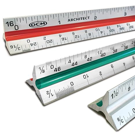 OCM 1 Triangular Architect Scale Ruler (Professional Grade Solid Aluminum) Color Coded 12 Inch Architectural Scale (Imperial Measurements) - Ideal for Architects, Engineers, Draftsman and Students