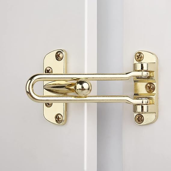 HASWARE Home Security Door Lock Swing Bar,Black Alloy Anti-Theft Door Guard Latch for Front and Inside Door, Safety Childproof Reinforcement Door Stopper (Golden)