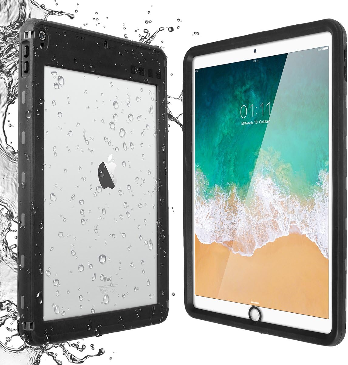 AICase iPad Pro 10.5 IP68 Waterproof, 360 Degree All Round Protective Ultra Slim Thin DustSnow Proof with Lanyard 2017-Black