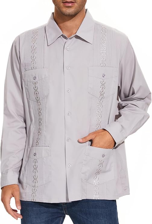 MAXJON Mens Shirts Long Sleeve Guayabera Shirts for Men Cuban Shirts