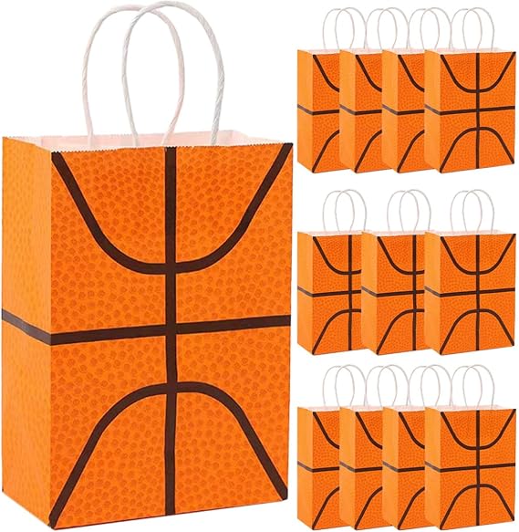 Basketball with Packaging and Storing Small Items Party 12pcs Goodie Bags Kraft Paper Treat Bags for Basketball Themed Parties and Events