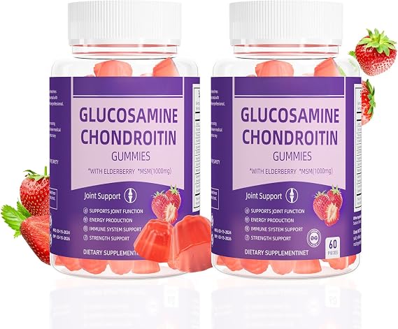 Glucosamin Gummies for Women and Men, Immune Support, Energy Support, Vegan, Gluten-Free, Strawberry Flavor, 60 Gummies, 30 Servings 1 Pack