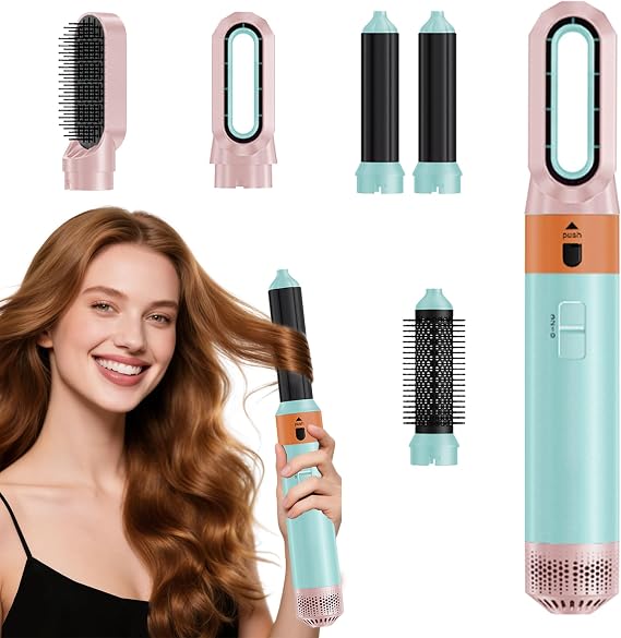 5 in 1 Hair Dryer Brush Set Upgrade Hair Dryer Brush Air Curler Air Curling Wrap Styler Negative Ion Curling Brush Iron Removable Hot Air Brush for Drying/Curling/Straightening Maroon