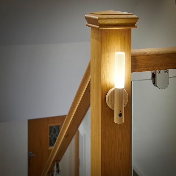 Auraglow Smart LED Sensor Wall Light Portable Rechargeable Night Light Indoor Use Magnetic Base Pine Wood 1 Piece