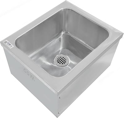 GSW Commercial Stainless Steel Floor Mount Mop Sink With Strainer - Perfect for Restaurant, Bar, Buffet 24W x 24L x 14H
