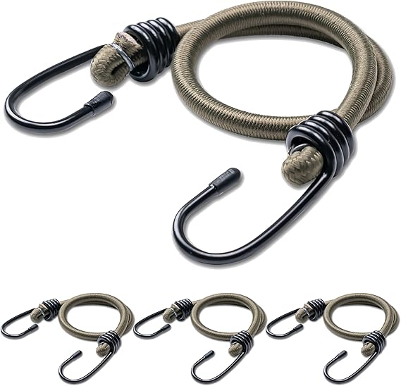 4Pcs 32inch Olive Green Bungee Cords with Hooks, Heavy Duty Elastic Bungee | Multi-Purpose Elastic Bungee Straps for Luggage,Camping,Tarps,Bike Rack,Outdoor Tent,Weatherproof