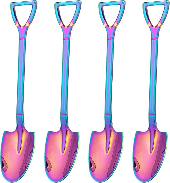 4-Pack 6-Inch Colorful Shovel - Shaped Dessert Spoons Stainless Steel Ice Cream Scoops for Party Cake Pudding Tableware