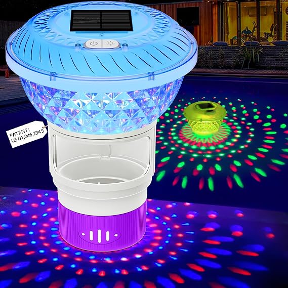 Solar Chlorine Floater w/RGBLight,Pool Chlorine Floater,Purple | Solar Chlorine Pool Floater w/Button Control,Floating Chlorines Dispenser for Pool,Adjustable Flow Chlorines Floaters