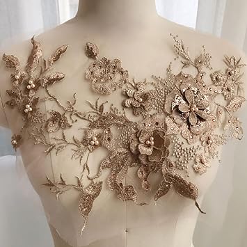 Rhinestone Applique,Beaded Applique, 3D Embroidery Applique Rhinestone Beaded Flowers Patches Sticker for Clothes DIY Tulle Lace Fabric Wedding Dress Decor (Color : Black, Size : 33 * 24cm)