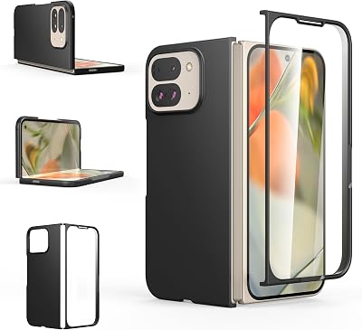 Foluu Slim Fit Case for Google Pixel 9 Pro Fold 2024, with Front Built-in Screen Protector, Ultra Thin Matte PC with Non-Slip Grip Protective Cover for Google Pixel 9 Pro Fold 2024 Black