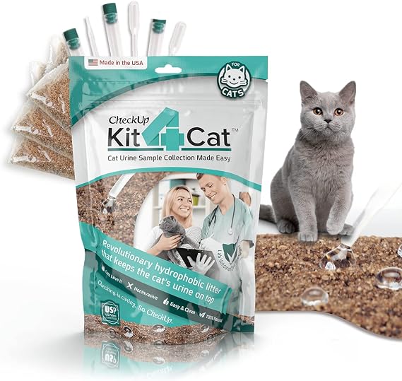 2lb Hydrophobic Cat Litter for Urine Sample Collection, Uniquely Made with Natural Sand - Keeps Liquid Clean and On Top | CheckUp on Your Cat's Wellness at Home (3 x 11oz Bags)