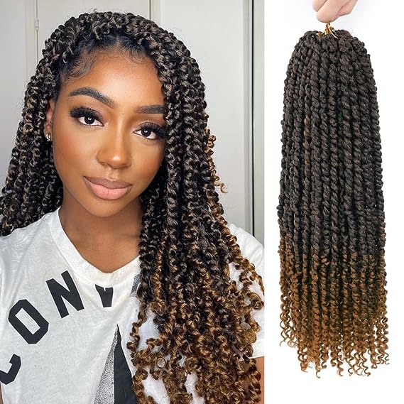 16 Packs Ombre Gold Pre-Looped Passion Twists Braiding Synthetic Hair, Pre-Twisted Passion Twist Hair 16 Inch& 18Inch, Short Passion Twist Crochet Hair for Women Crochet Passion Twist Hair Exten