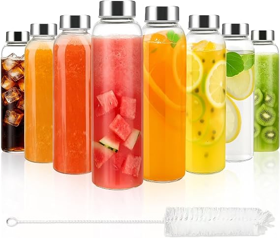 8pcs Glass Juice Bottles with Lids, 500ml Glass Water Drinking Bottles