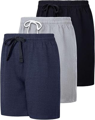 Real Essentials 3 Pack: Mens Cotton 9 French Terry Casual Lounge Sweat Shorts with Pockets Available in Big & Tall