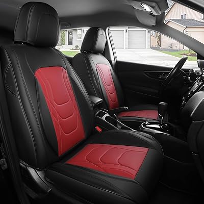 FREESOO Luxury Faux Leather Seat Covers for SUV Full Set - Breathable & Waterproof Fits for Focus Escape Explorer - Black & Red