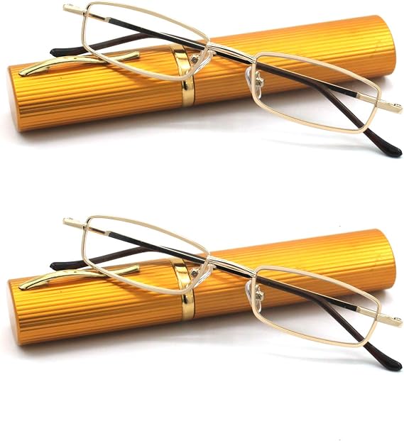 Ultra Slim Compact Lightweight Tube Reading Glasses with Portable Clip Aluminum Case