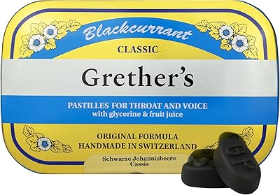 GRETHERS Pastilles Classic Blackcurrant Natural Remedy Dry Mouth Relief - Soothing Throat & Healthy Voice - Long-Lasting Flavor, Gift for Singers - 1-Pack - 2.1 oz.