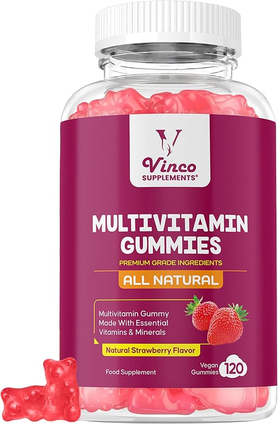 Multivitamin Gummies for Women and Men - 13 Essential Ingredients - 120 Gummies - 2 Month Supply - Natural Strawberry Flavour - Vitamins and Minerals with VIT C, D3, B6, B7, B12 &amp; Zinc