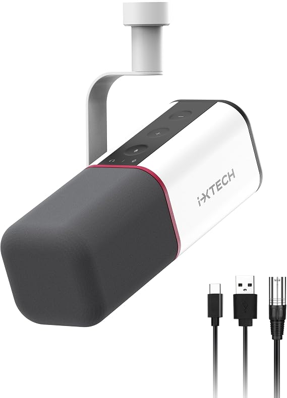 IXTECH Cardioid Dynamic Microphone with Mic Cover, Vocal USB XLR Microphone for Podcasting, Streaming, Recording, Gaming and Voice-Over White