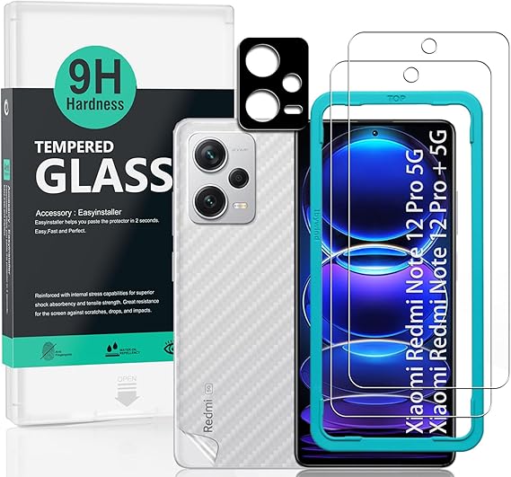 Ibywind 2 Pack Screen Protector for Redmi Note 12 Pro 5G/Pro+/Pro Plus 5G (6.67'') + 1 Pack Camera Lens Protector + 1 Pack Back Film, 9H Tempered Glass, Bubble Free, Easy Install