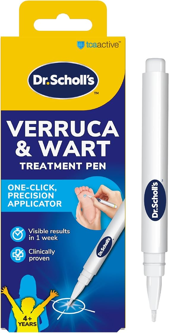 Dr. Scholl’s Verruca Treatment and Wart Remover Pen - Visible Results in 1 Week, Precision Tip for Removal of Warts & Verrucas on Hands & Feet, Suitable for Kids 4+, Easy Use 1-Click Applicator
