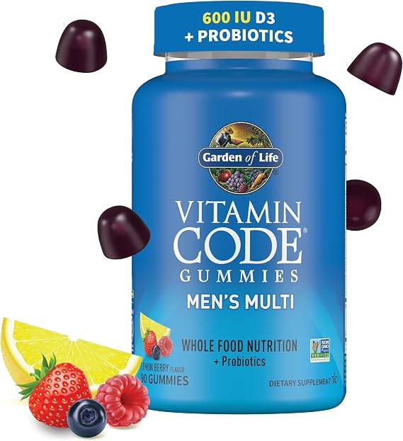Garden of Life Vitamin Code Men's Multivitamin Gummies with Probiotics for Immune Health and Digestive Support - Chewable Multivitamin, Non-GMO, Vegan, Gluten-Free, Lemon Berry Flavor, 90 Gummies