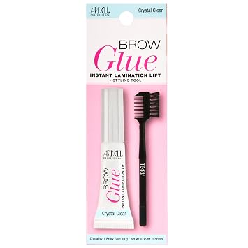 Ardell Brow Glue Crystal Clear - Instant Lamination Brow Gel with Styling Brush, All-Day Extreme Hold Eyebrow Gel Clear for Fluffy, Defined Brows, 0.35 Oz