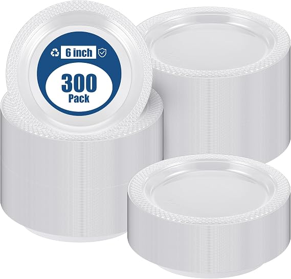 300 Pieces Clear Plastic Plate 6 Inch Small Disposable Round Dessert Plates Heavy Duty Appetizer Dinner Party Plates for Wedding BBQ Picnic Camping Events Party Supplies