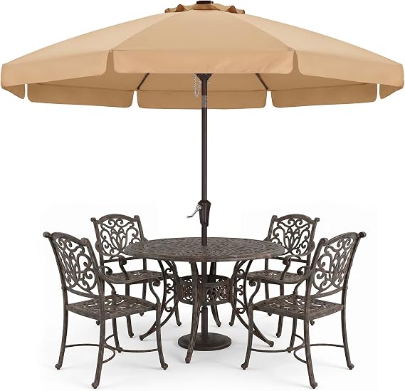 ABCCANOPY 9FT Scalloped Patio Umbrella Table Market Umbrella, Khaki | Durable 8 Sturdy Fiberglass Ribs, Push Button Tilt and Crank, UV Protection Waterproof Outdoor Umbrella, Valance Style