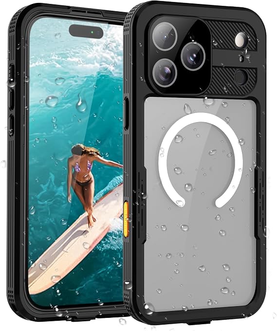 ShellBox iPhone 17 Pro Max対応 ケース 磁気防水カバー 水中電話ハウジング 水泳 シュノーケリング カヤック用 スクリーンカメラレンズプロテクター内蔵 360 全面保護 ブラック