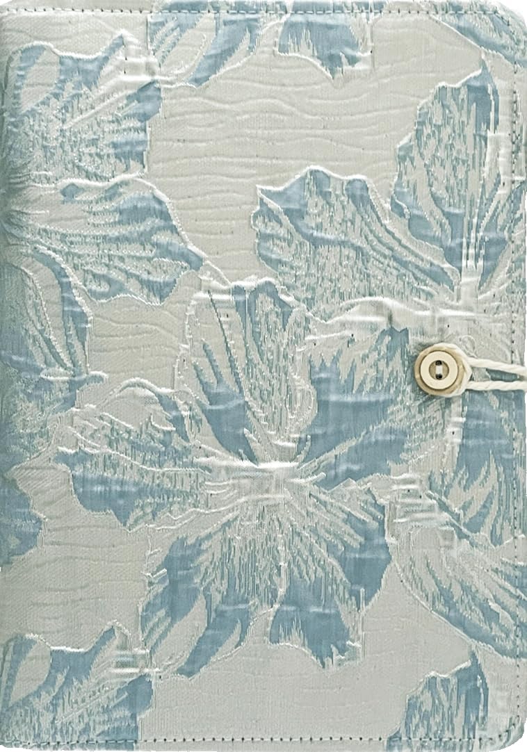 Blue Notebook, Refillable Journal, A5 Binder 6 Ring, Ruled Notebook, Lined Paper, Embroidery Fabric Cover, 6"x8", Budget Binder, Planner Binder, Travel Diary, Journal for Women, Lily Flower