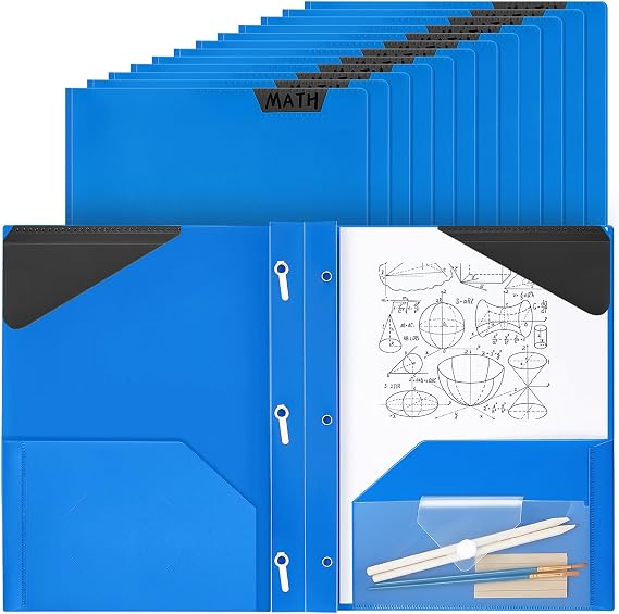 36 Pcs 2 Pocket Folder with Prongs Heavy Duty Plastic Folders with Extra Pockets and Writable Label for School Office Class Home (Blue)