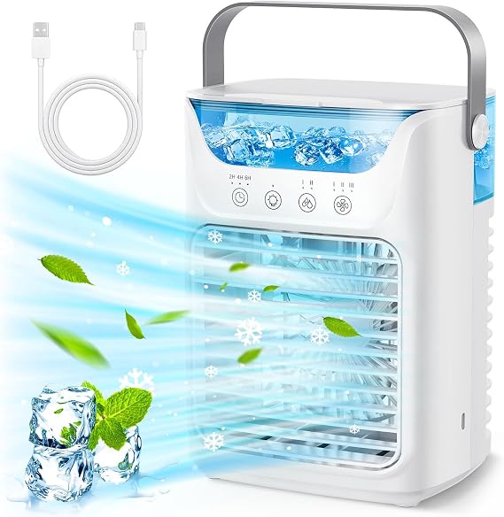 Portable Air Conditioner Fan, 3 Speed 2 Cold Fog 3 Automatic Timing Small Air Conditioner Air Conditioning Unit for Home, Office