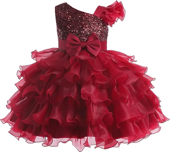 Lamgool Girls Formal Dress Toddler Pageant Rainbow Princess Ruffle Flower Elegant Tutu Sequin Ball Gown for Baby Girls Spring