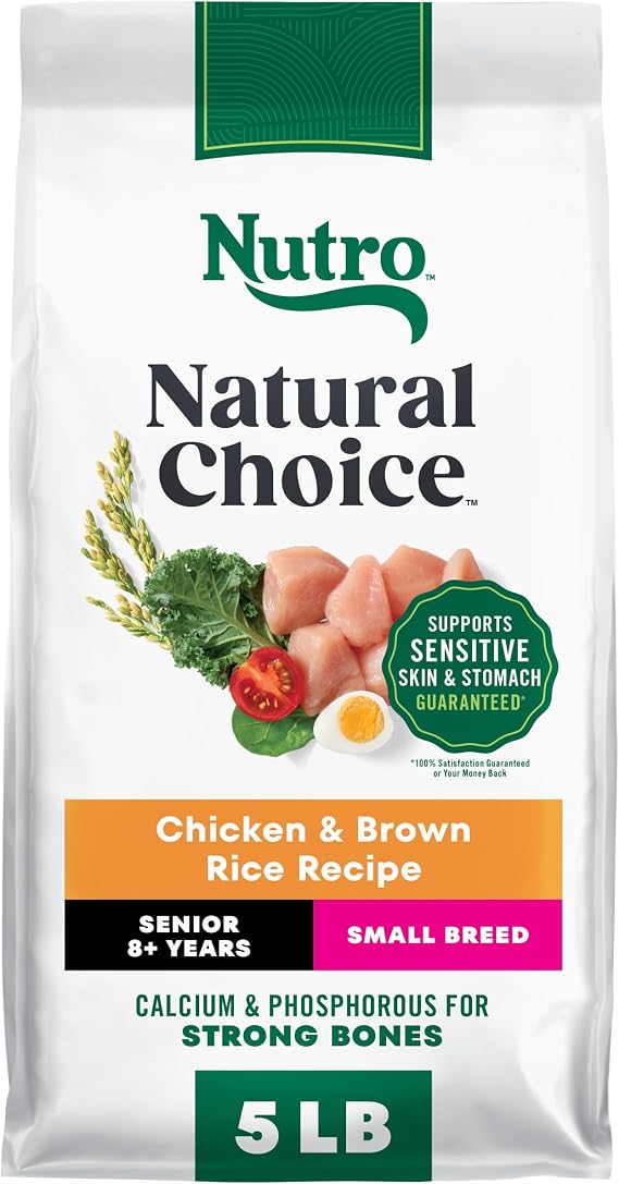 Nutro Natural Choice Senior Small Breed Dry Dog Food, Chicken, 5 lb | Chicken first ingredient, beet pulp prebiotic, omega-3 & omega-6, Vitamin E & Selenium antioxidants, supports bones, skin