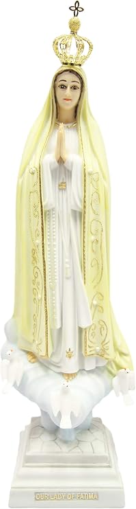 Vittoria Collection 16.25" Inch Our Lady of Fatima Pilgrim Virgin Mary Blessed Mother with Crown Statue Sculpture Figurine Made in Italy Indoor Outdoor Garden