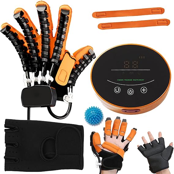 Hand Function Rehabilitation Robot Gloves Finger Training Stroke Hand Rehab Recovery Exercise Massager for Cerebral Palsy Arthritis Stroke Hemiplegia Patient(Size:Left M,Color:Orange)