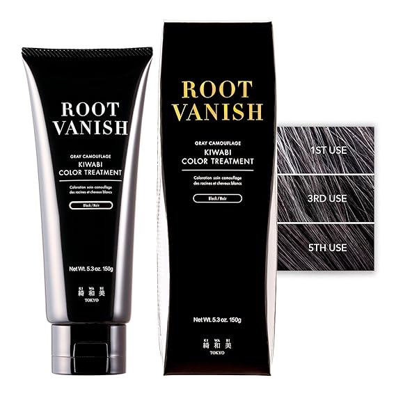 Kiwabi Black Hair Gloss Color-Depositing Treatment for Gray Coverage | Subtle & Buildable Treatment Gradual, Semi Permanent Hair Color Sulfate-Free, Ammonia-Free 31 Botanical Extracts