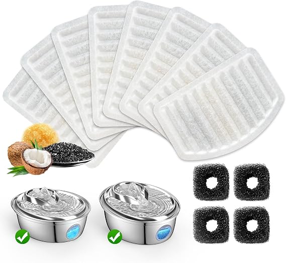 ORSDA Cat Water Fountain Filters, ONLY for D36/D66 Cat Fountain With Water Level Window, (8 Filters Replacement+4 Pump Sponges)