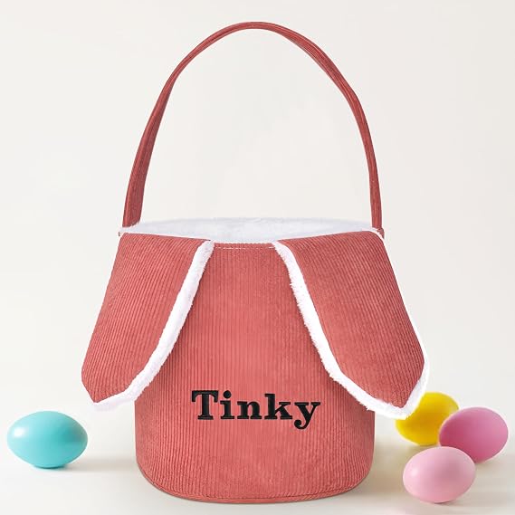 Easter Basket for Kids, VAPCUFF Easter Bunny Basket, Personalized Easter Baskets, Easter Basket with Name - Red Basket with Bunny Ear