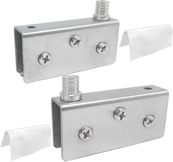 4set Glass Door Hinge,Stainless Steel Glass Door Pivot Hinges Clamp, Fit for 8-12mm Thickness Glass(Large Size;Silver)