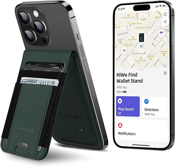 HiWe for MagSafe Wallet Find My, 9-Card Holder, Anti-Lost, RFID Blocking, Strong Magnet for iPhone 12-17 Series