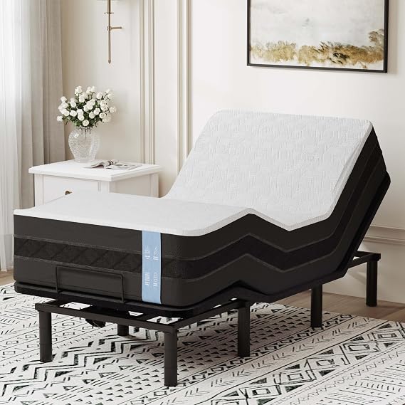 FLEXISPOT Adjustable Bed Frame Base Twin XL + 12" Cooling Gel Memory Foam Mattress, Massage, Head and Foot Incline, Zero Gravity, Zero Clearance, Under-Bed Lights, Anti-Snore, Wireless Remote