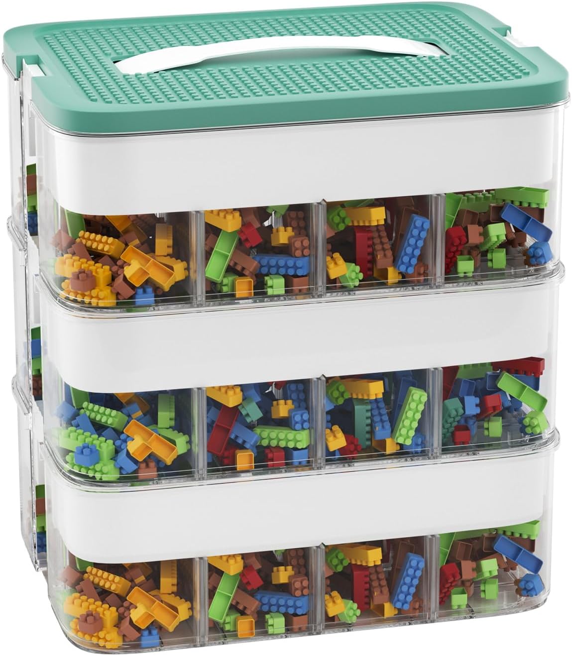 Storage Boxes with Lids,Storage Boxes with 3 Layers for Lego,Stackable Toy Box Organizer Storage Boxes,Lidded Storage Bins for Lego Building Blocks,Mini Toys,Bricks Puzzle