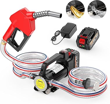 TaskStar Fuel Transfer Pump Battery Powered, 13GPM Electric Pump with 21V 4.0Ah Battery & Charger, Portable Cordless Pump with Auto-off Nozzle & 2x 6.6FT Hoses for Water Diesel Kerosene Transfer