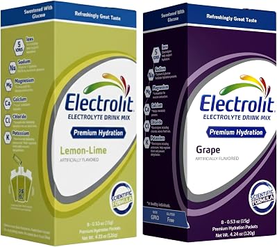 Electrolit Electrolytes Powder Packets, Grape 8 Pack and Lemon Lime 8 Pack