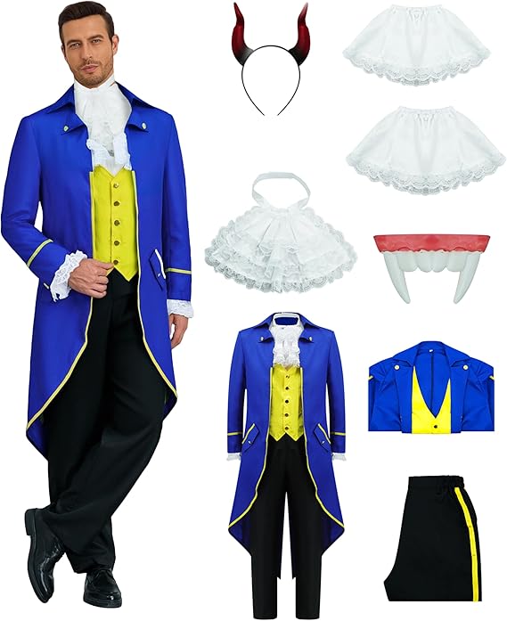 Beast Costume for Men 7 Pieces Halloween Prince Charming Cosplay Dan Stevens Tailcoat Victorian Costumes