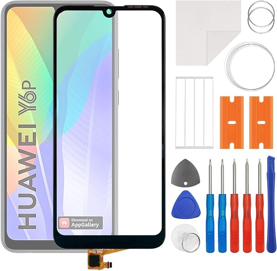 Front Screen Glass Outer Panel Lens Replacement +OCA Compatible with Huawel Y6p MED-LX9, MED-LX9N (No LCD Screen and Touch Digitizer) with Repair Kit