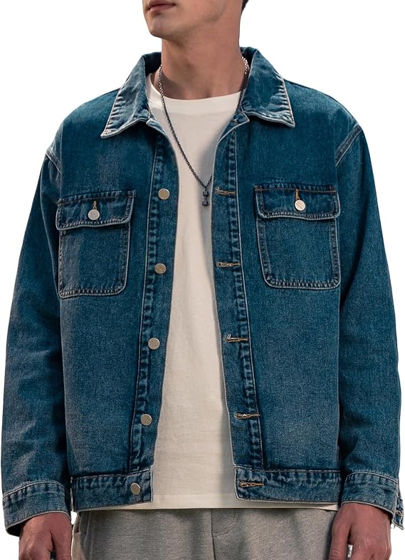 Denim Jacket Men Vintage Autumn and Winter Tops Mens Denim Trucker Jacket